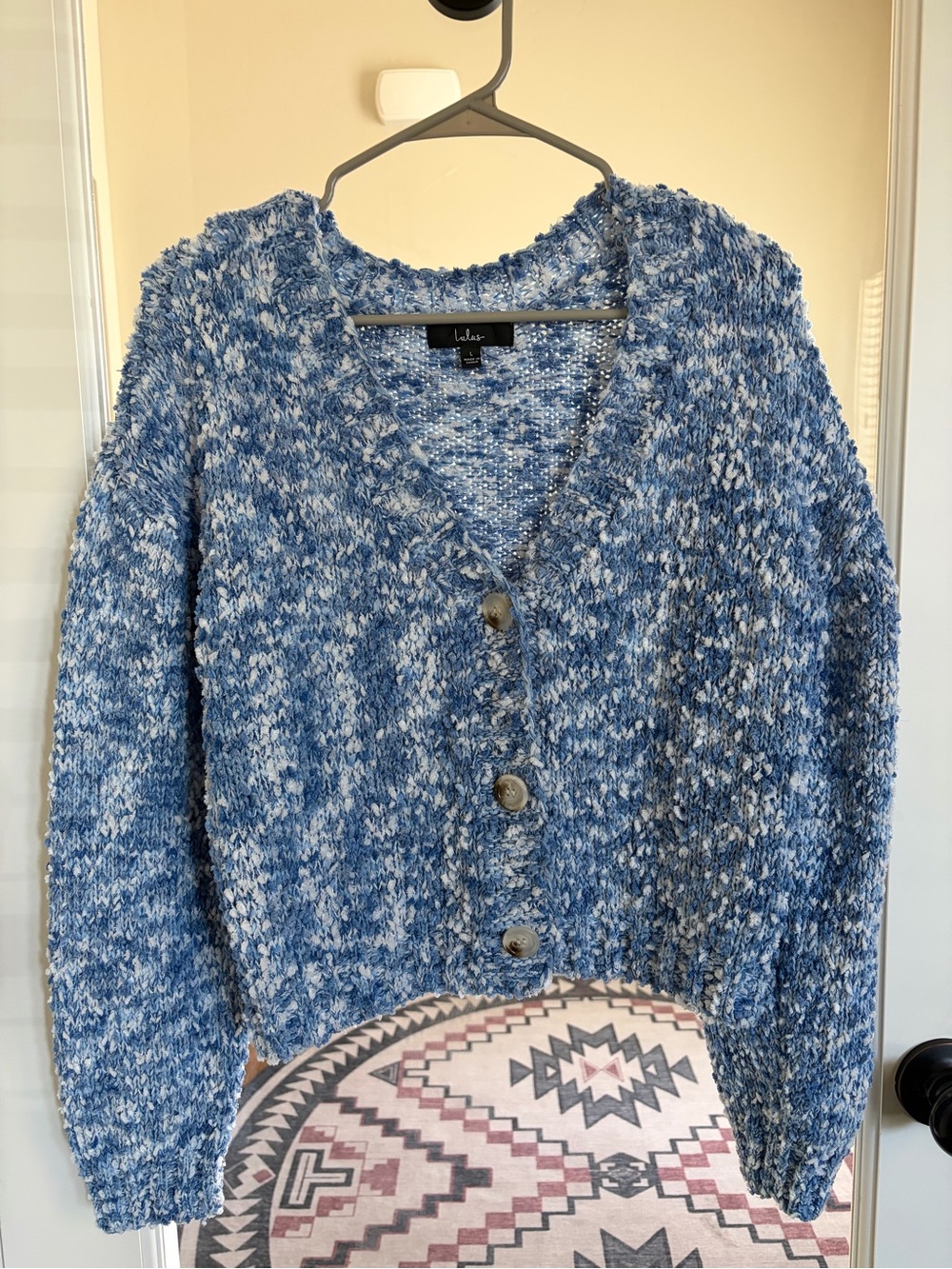 Lulu's Blue Marled V-Neck Button Front Chunky Cardigan